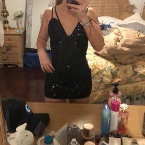 black mini fashion nova sparkly dress